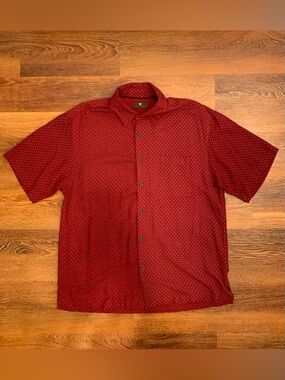 Toscano Men’s L Silk Blend Short Sleeve Button Up Shirt Red EUC Patrick Assaraf